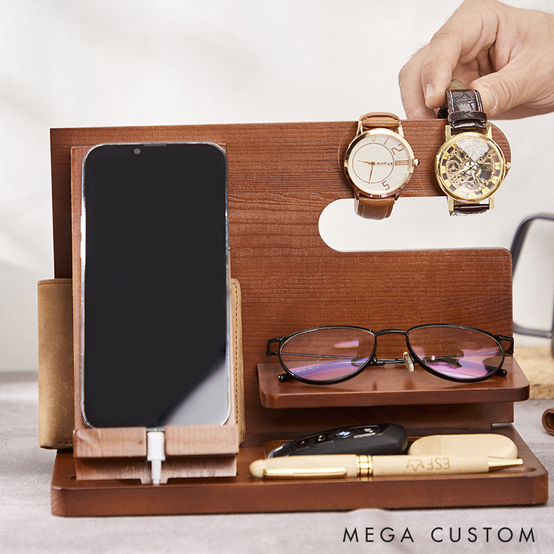 Personalized Wood Docking Station with Name Custom Wood Phone Docking Station Desk Organizer Engraved Phone Stand Phone Docking Station Gift for Dad Boyfriend Husband