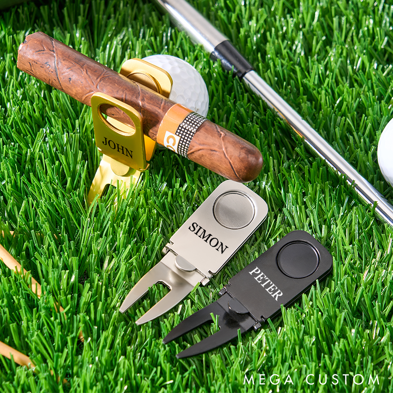 Personalized Golf Divot Tool Engraved Golf Ball Marker Metal Golf Fork Gifts for Men/Him/Golfer/Grandpa/Dad/ Gift for Him
