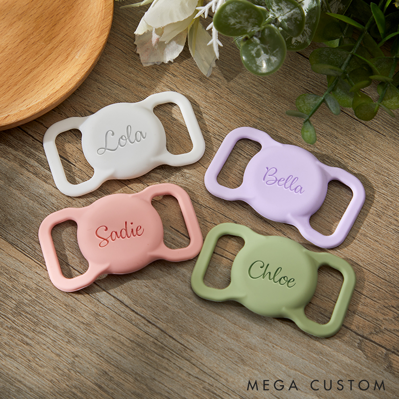 Personalized Pet AirTag Collar Holder Custom Silicone Dog Name Tag Engraved Slide on Dog Name Tag
