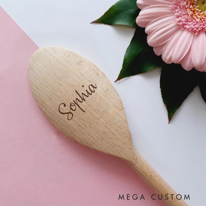 Personalized Wooden Spoon with Name Custom Engraving Eco-Friendly Kitchen Utensil Gift for Cooking Enthusiasts