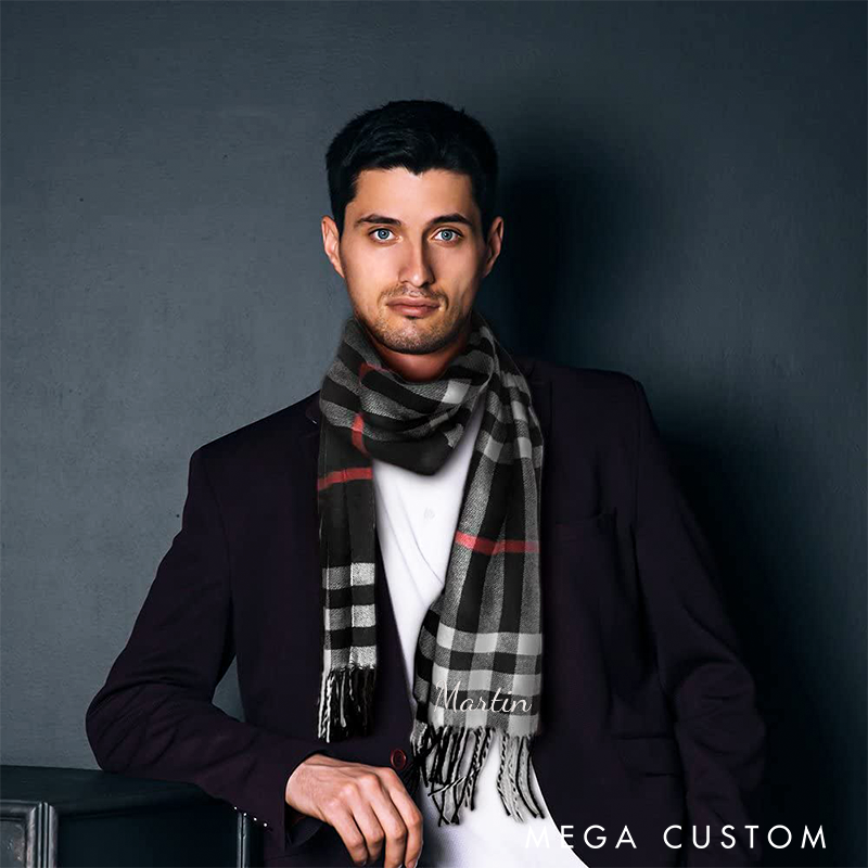 Personalised Name Embroidered Scarf for Men Custom Monogram Scarf Winter Long Scarves Gifts for Boyfriend Dad Husband