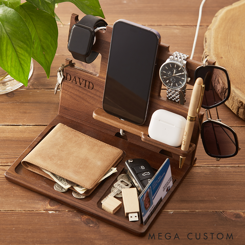 Personalized Wood Docking Station with Name Custom Wood Phone Docking Station Desk Organizer Engraved Phone Stand Phone Docking Station Gift for Dad Boyfriend Husband