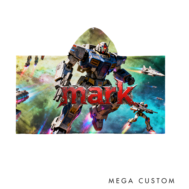 Personalized Robot Print Wearable Blanket Hoodie Custom Name and Photo Cozy Gift for Kids