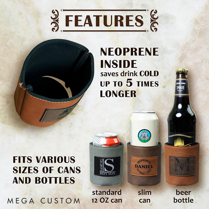 Personalized Leather Can Cooler Grooms Groomsman Can Cooler Holder Stag Keepsakes Can Cooler Bachelor Party Beer Cooler