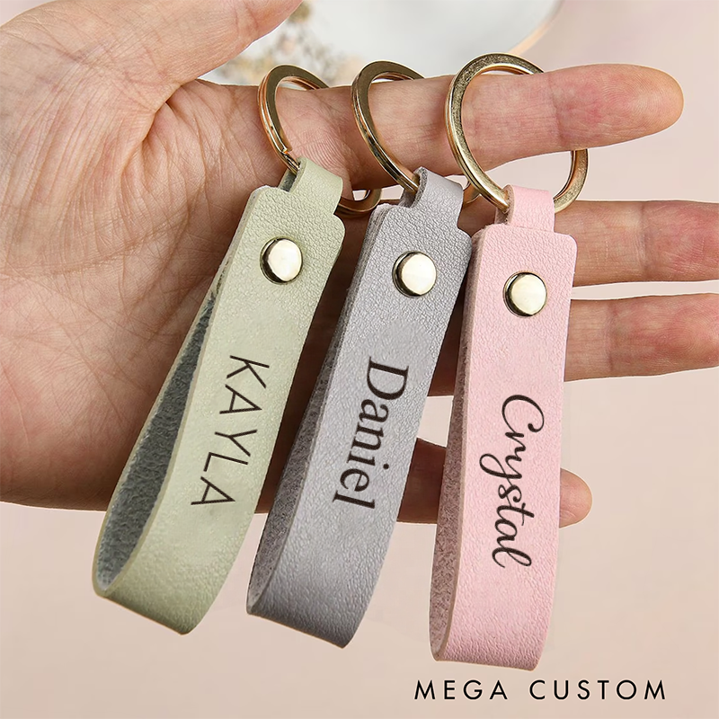 Personalized Leather Keychains with Nmae Custom Leather Keychains Leather Key Ring Leather Key Holder Monogrammed for Him and Her