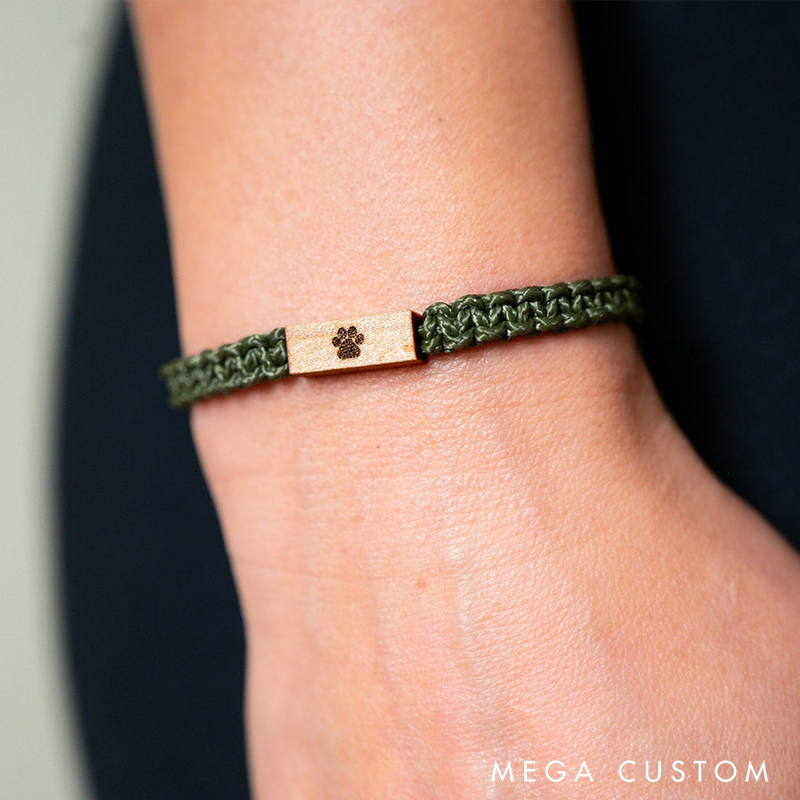 Personalizable Pet Paw Print Bracelet Reclaimed Wood Bracelet  Adjustable Macrame Memorial Jewelry Various Colors