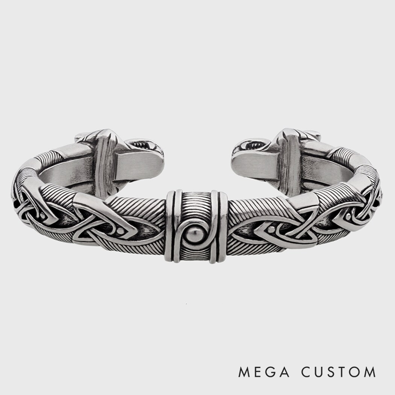 Viking Warrior Bracelet Norse Metal Adjustable Arm Ring Cuff Torc with Wolf Heads Viking Jewelry for Men Women Gift for Him and Her