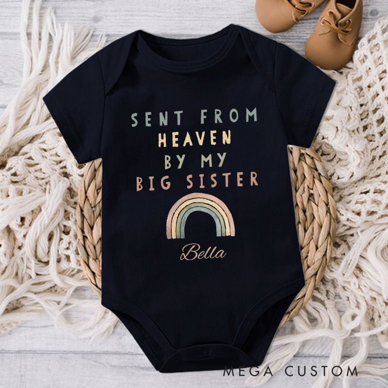 Personalized Sent from Heaven by My Grandpa Grandma Brother Sister Custom Rainbow Onesie Baby Bodysuit Baby Shower Gift Heaven Sent Onesie New Baby