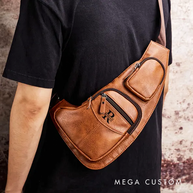 Personalized Leather Crossbody Bag Groomsmen Gifts Crossbody Sling Bag Leather Chest Bag for Men Quality Travel Bag Shoulder Bag for Dad