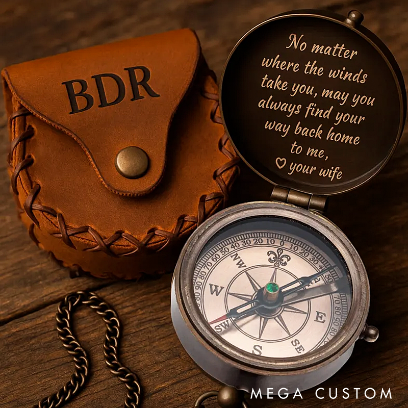 Personalized Engraved Compass Gift Custom Working Antique Brass Pocket Compass Vintage Christmas Gifts
