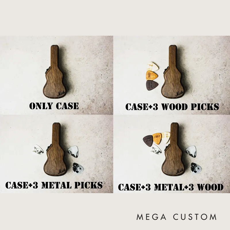 Personalized Wooden Guitar Pick Holder Set Engraved Musician Gift for Christmas