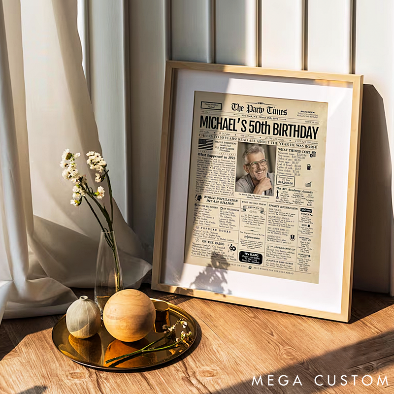 50th Birthday Newspaper Poster Gift for Him or Her Printed or Digital