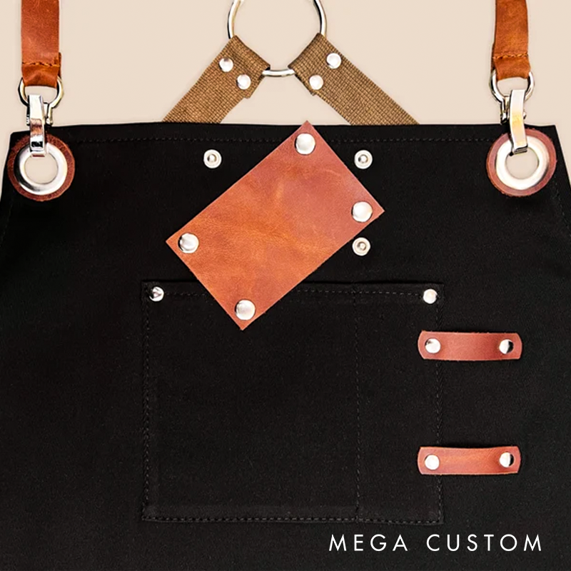 Personalized Logo Apron For Men And Women Custom Embroidery Name Tags Cotton Canvas With Cross-Back Leather Straps And Towel Ring
