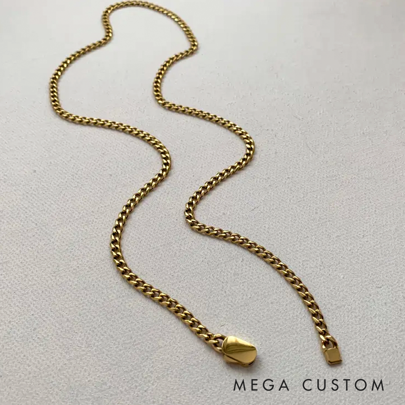 Personalized Cuban Link Chain Engraved Miami Cuban Link Chain- 4mm Waterproof Gold Silver Monogram Necklace For Men