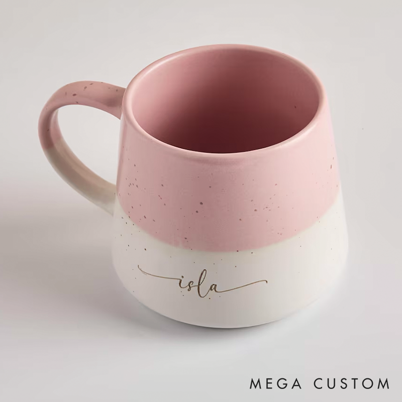Personalized Two Tone Ceramic Mug Laser Engraved Fleck Design