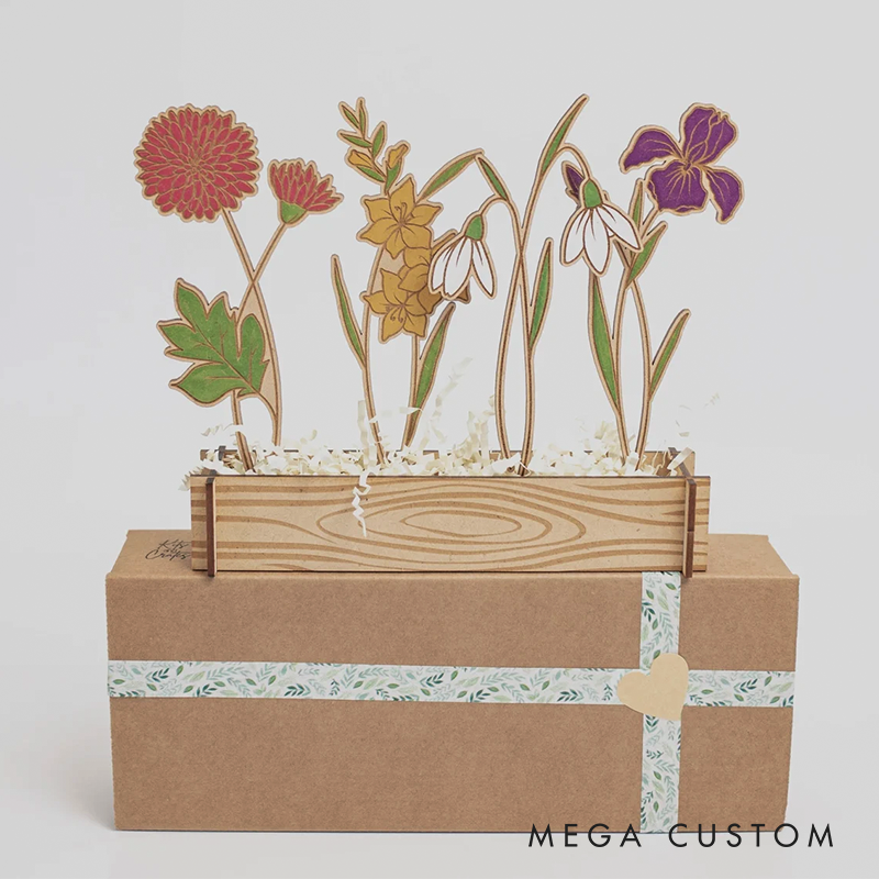 Laser Engraved Birth Month Flower Garden Personalized Floral Decor