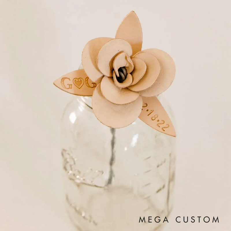 Personalized Leather Rose with Date and Initial Leather Rose Anniversary Gifts for Him Anniversary Gifts for Her 3rd Year Anniversary Gift