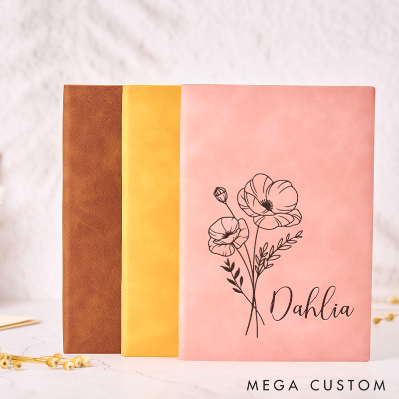 Personalized Leather Journal Birth Flower Leather Notebook Cover A5 Prayer Journal Travel Christmas Gift Leather Travel Journal