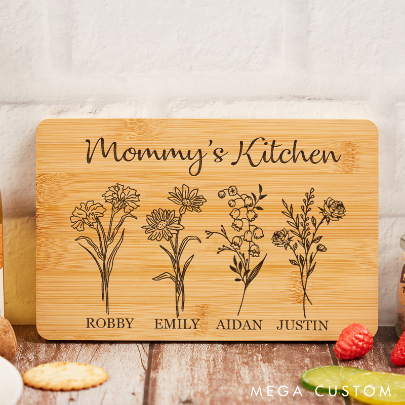 Personalized Bamboo Cutting Board Custom Engraved Mom's Kitchen Decor