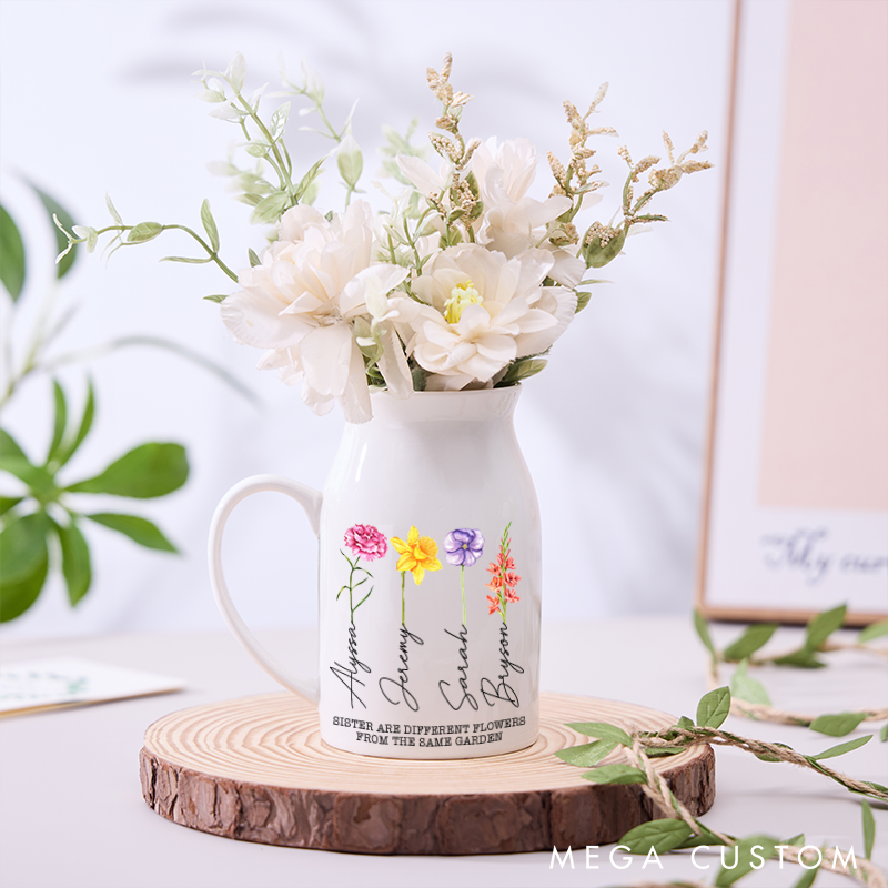 Personalised Flower Vase Custom Birth month Flowers Vase Mothers Day Gift Ceramic Vase