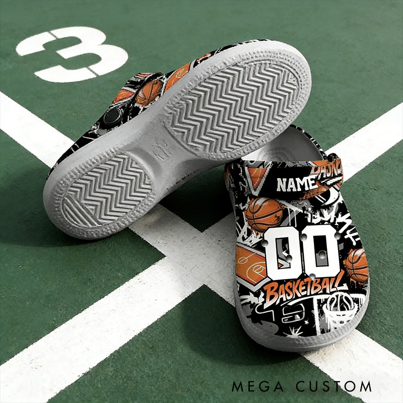 Personalized Basketball-Themed Crocs with Custom Name and Number for Sports Enthusiasts