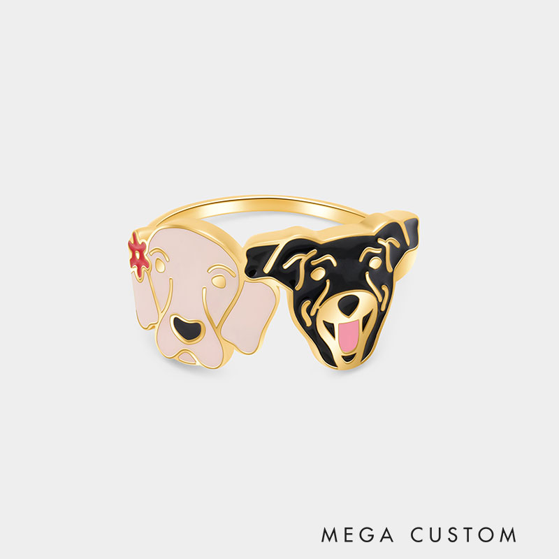 Personalized Enamel Dog Head Ring Sterling Silver Jewelry Gift For Her