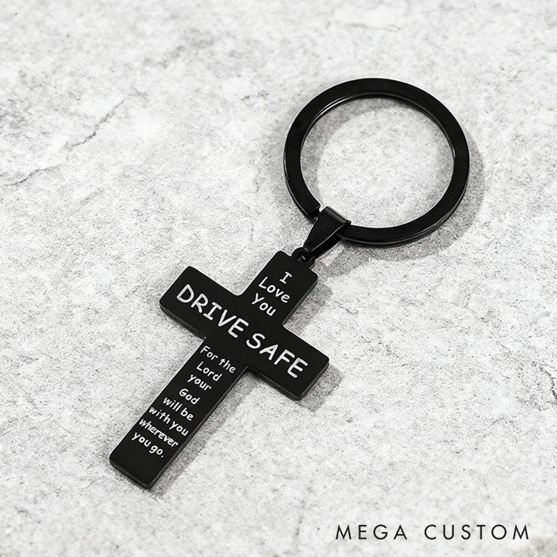 Drive Safe Keychain Cross Keychain for Men Boys American Flag Birthday Christmas Valentines Day Gifts for Him Boyfriend Husband