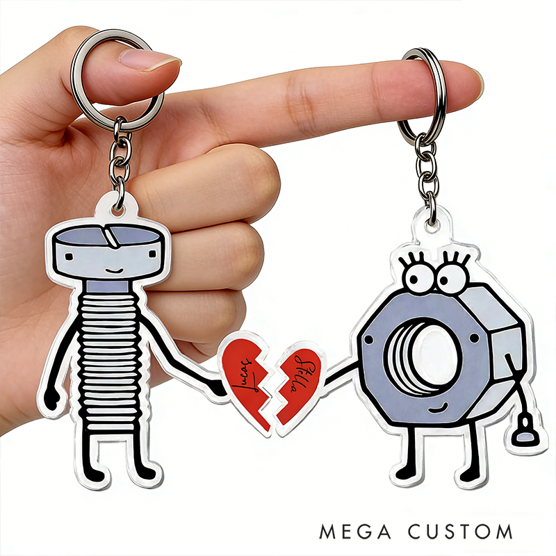 Personalized Nut and Bolt Couple Keychain Custom Names Unique Holiday Gift for Couples