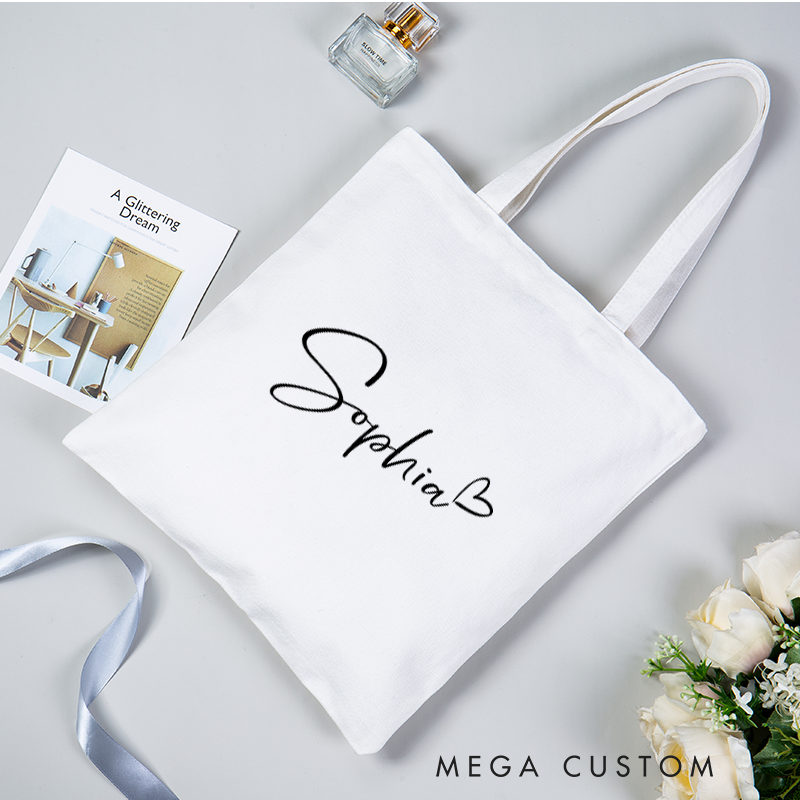 Personalized Canvas Tote Bag with Name Custom Name Minimalist Shoulder Bag Eco-Friendly Reusable Gift for Women Students and Everyday Use for Her