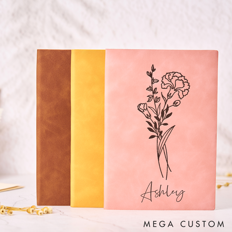 Personalized Leather Journal with Name Birth Flower Leather Notebook Cover A5 Prayer Journal Travel Christmas Gift Leather Travel Journal