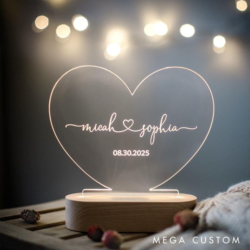 Personalized Night Light as Valentine's Day Gift Custom Romantic Gift for Couple Gift for Him Names and Date Engagement Gifts