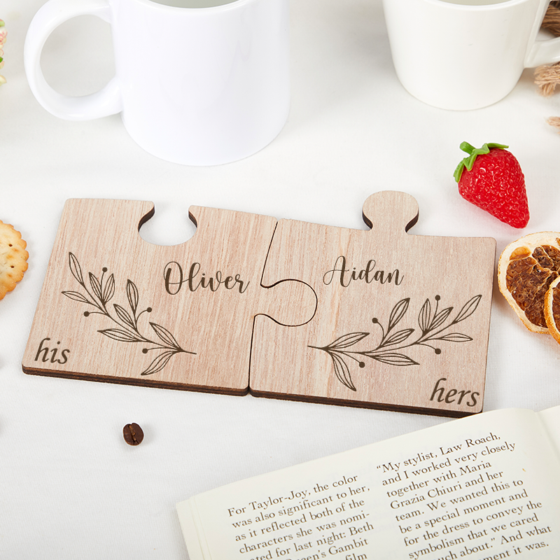 Personalised Couples Coaster Set Engraved Jigsaw Wooden Coaster His Her Gift Mr Mrs Gift Wood Valentine Gift Anniversary Gifts