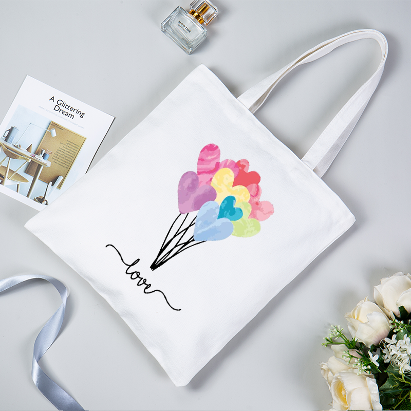 Personalized Love Tote Bag Cute Hearts Tote Bag Valentines Day Tote Gift For Girlfriend Women's Reusable Shoulder Bag Valentines Day Gift For Wife