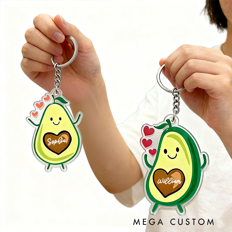 Personalized Adorable Avocado Couple Keychain Custom Couple Names Whimsical Holiday Gift for Couples