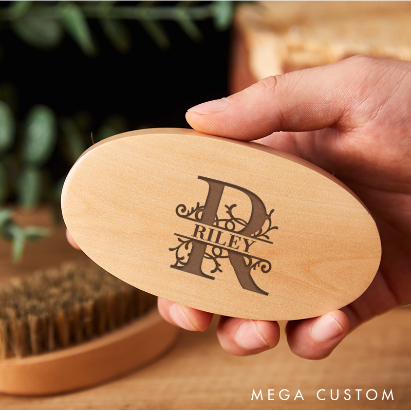 Personalized Wood Beard Comb & Brush Gift Set for Him Beard Care Kit Valentines Day Gift for Him