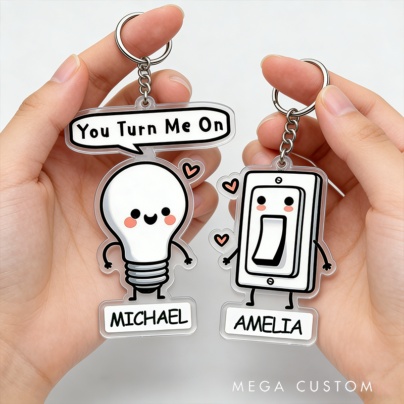 Personalized Control Your Love Switch Couple Keychain Custom Text Interactive Holiday Gift for Couples