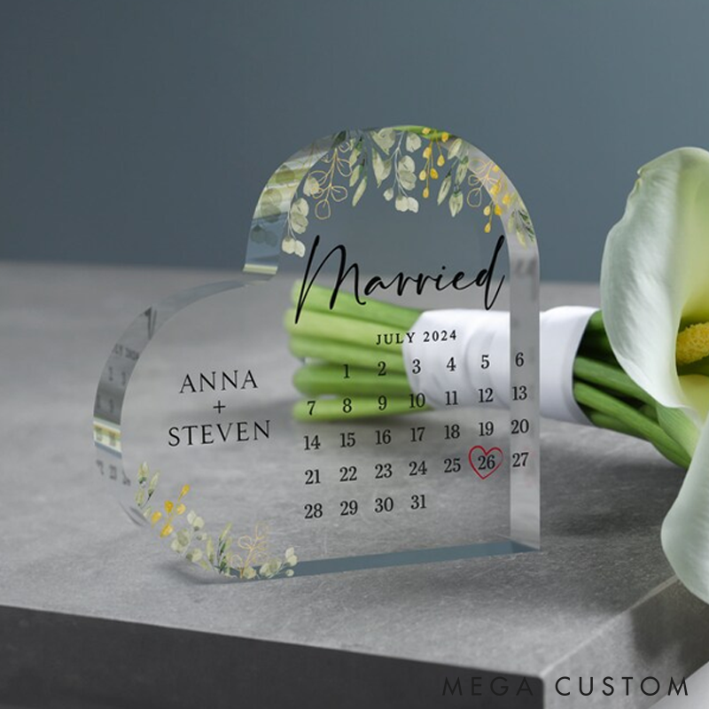 Personalized Calendar Acrylic Plaque Wedding Gift for Couple Engaged Gift for Couple Valentine's Day Gift Engagement Keepsake Gift 