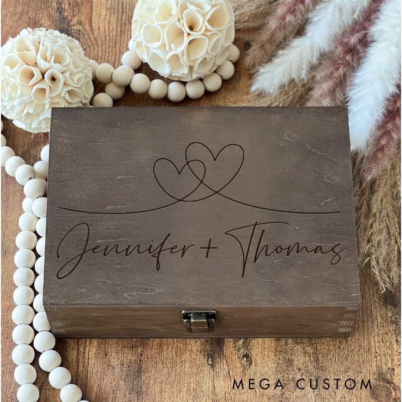 Personalized Memory Wooden Keepsake Box Valentines Day Wedding Engagements gift for Him Her, Boyfriend, Girlfriend, Couples