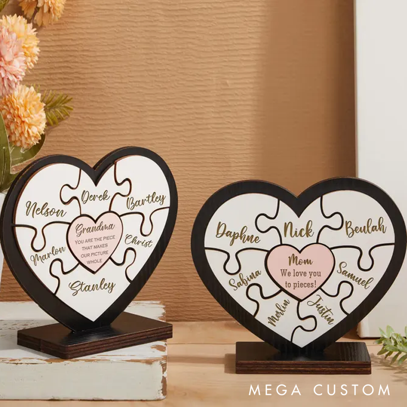 Personalized Puzzle with Family Name Gifts for Mom from Kids Mom Wood Puzzle Sign Unique Mom Grandma Birthday Present