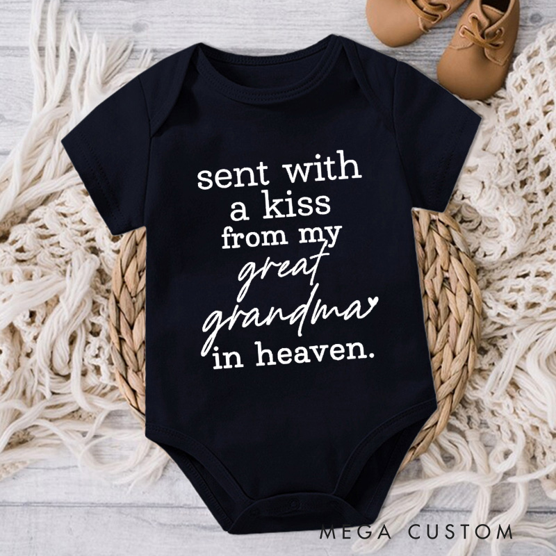 Personalized Sent with A Kiss from My Custom in Heaven Baby Bodysuit Newborn Onesie Baby Shower Gift Baby Announcement Onesie Heaven Sent New Mom Gift