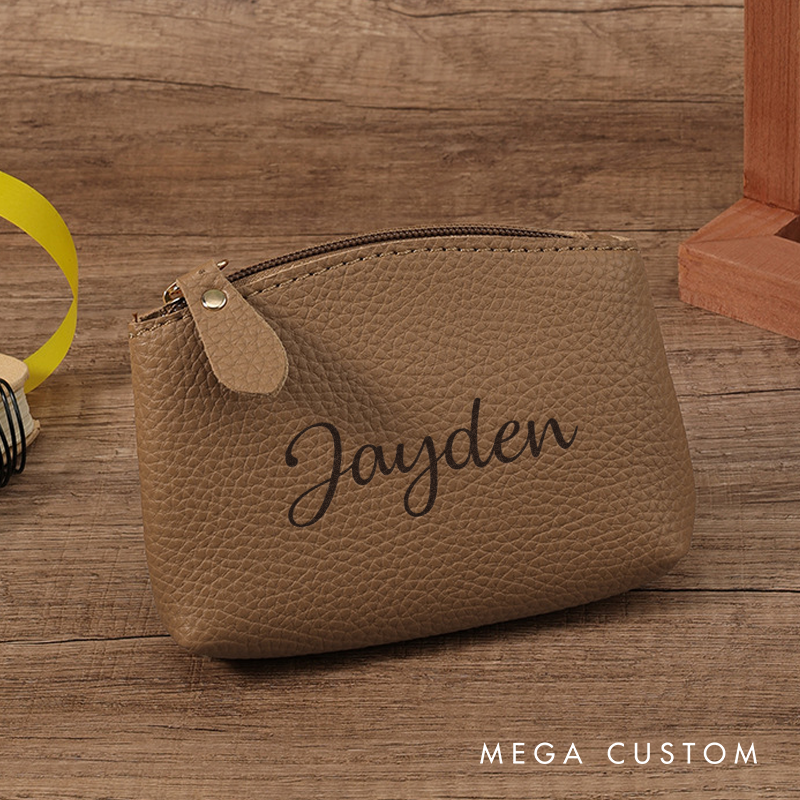 Personalized Leather Coin Purse Custom Leather Coin Purse Change Purse Small zipper wallet Makeup Pouch Travel Pouch