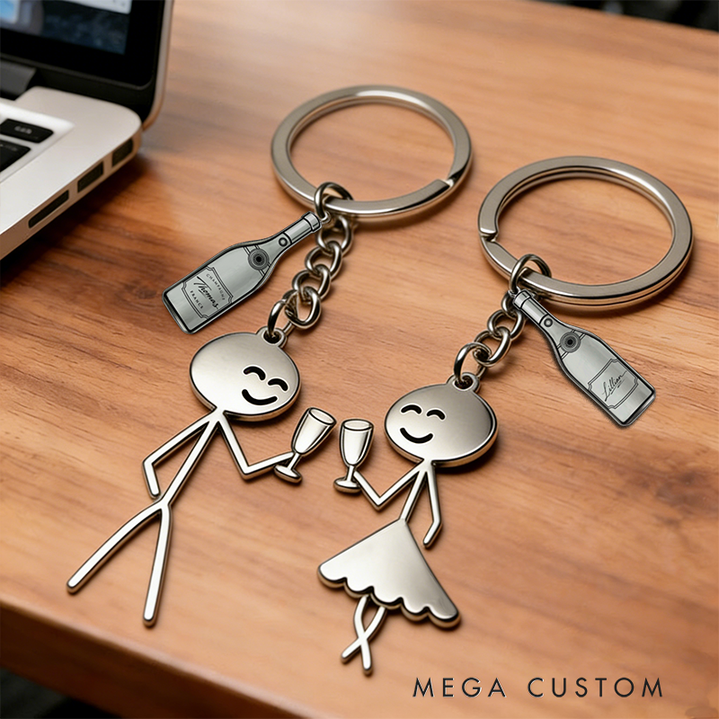 Personalized Minimalist Stick Figure Couple Keychain Engraved Keychain Symbolic Toast Gift for Partners