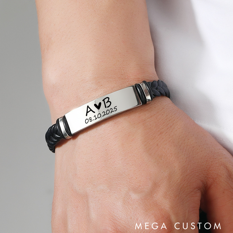 Personalized Leather Bracelet Custom Leather Bracelet Engraved Men's Bracelet Valentine's Day Gifts for Him