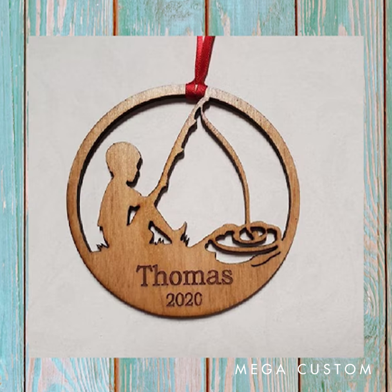 Personalized Christmas Tree Ornament Little Boy Fishing Gift for Him Outdoor Fisherman