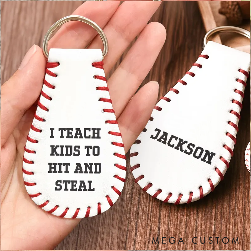 Personalized Leather Baseball Keychain Custom Bag Tag Set for Players Gift for Coach Gifts for Baseball Fans