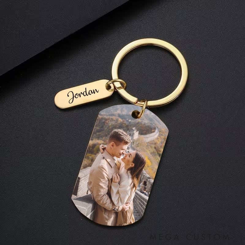 Personalized Photo Keychain Custom Photo Keychain with Text Stainless Steel Keychain Valentine's Day Gifts