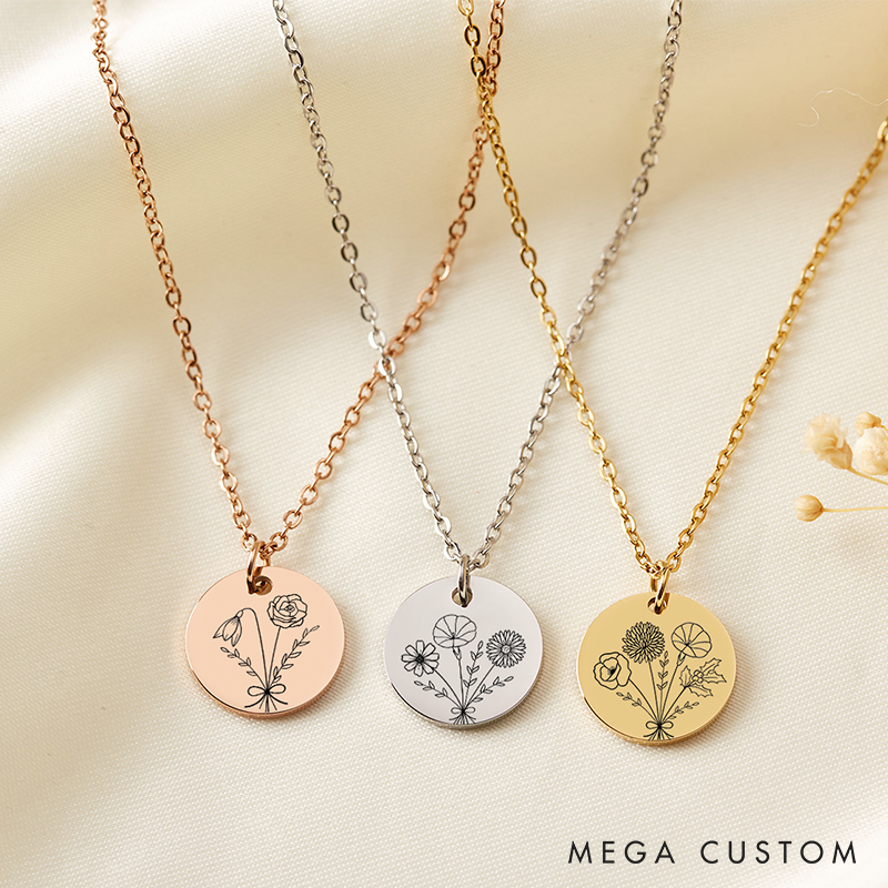 Personalized Family Birth Flower Bouquet Necklace Custom Birthstone Necklace  Birth Month Flower Necklace Birthday for Her Jewelry Gifts