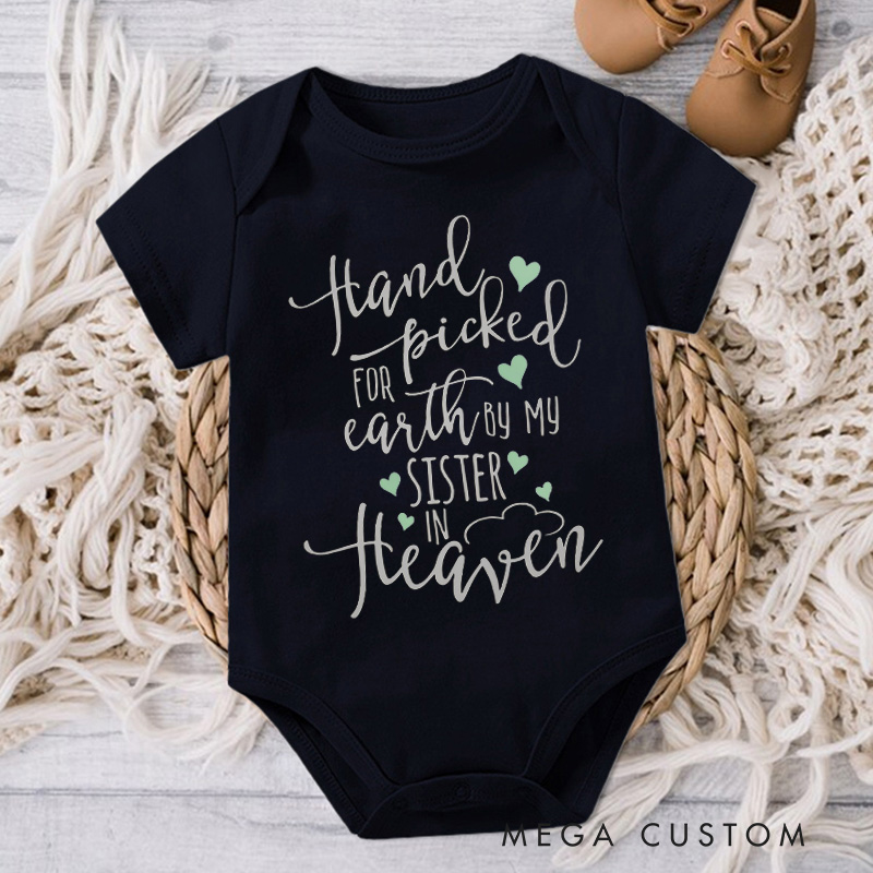 Personalized Handpicked for Earth by My Custom in Heaven Onesie Bodysuit Baby Announcement Onesie Baby Shower Gift Heaven Sent Onesie New Baby Gift