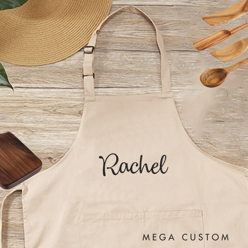 Personalized Apron with Name Custom Holiday Apron with Pockets Embroidered Name Aprons Family Apron Kitchen Cooking Apron Gifts