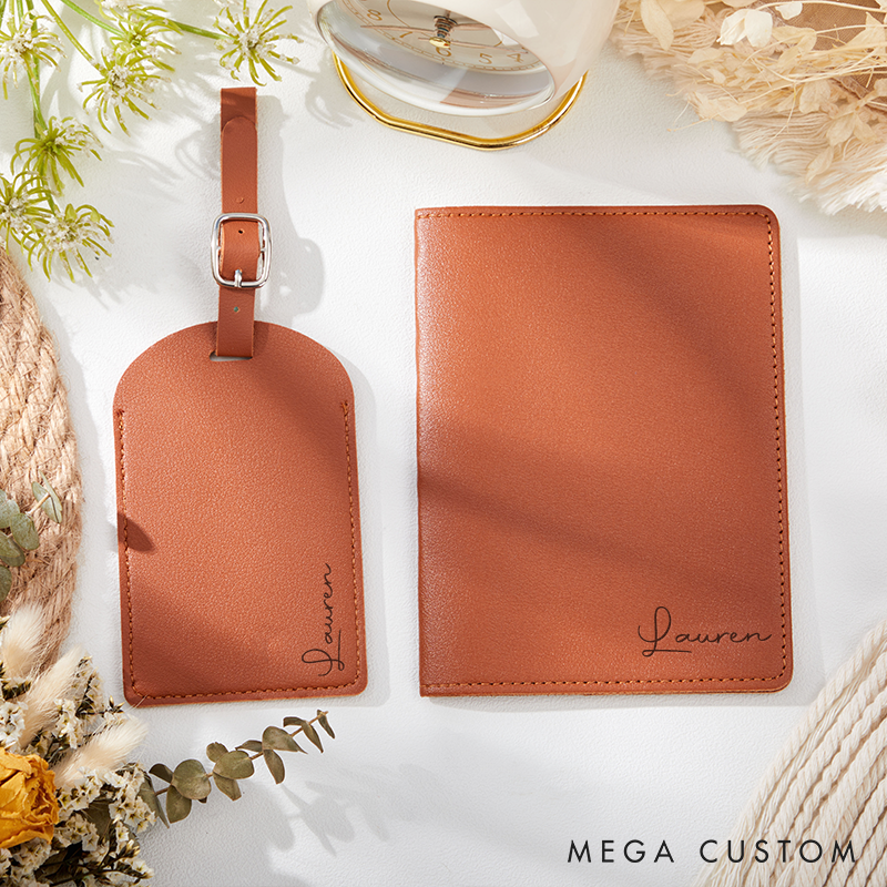 Personalized Leather Passport Holder & Luggage Tag Custom Passport Cover Travel Gifts For Her Honeymoon Gift Valentine's Day Gifts
